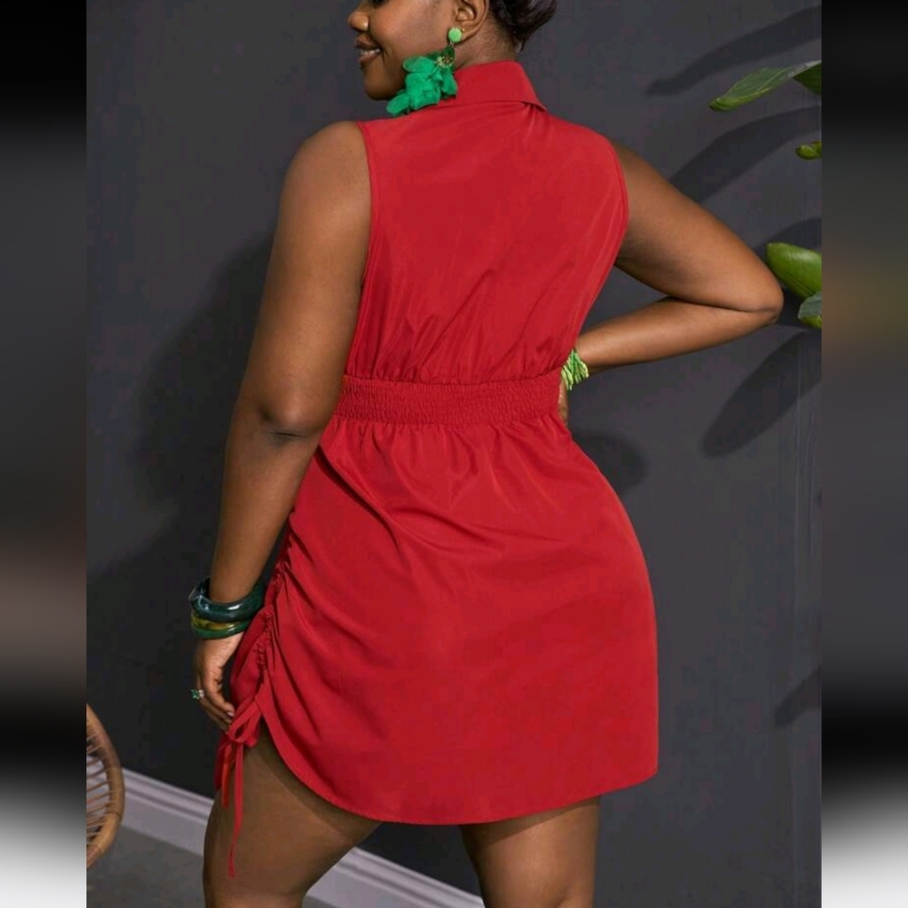 AMAZON LIKE NEW Red Mini  Dress With Adjustable Side For Lenth. SIZE LG. - Picture 4 of 4